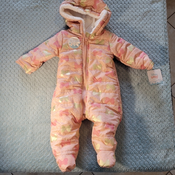 NEW Disney Minnie Mouse Fleece Snowsuit with Ears 3-6 months-NWT - Picture 6 of 16